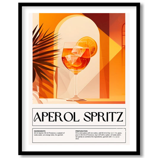 This striking and contemporary poster features a bold graphic illustration of an Aperol Spritz, cap… for house