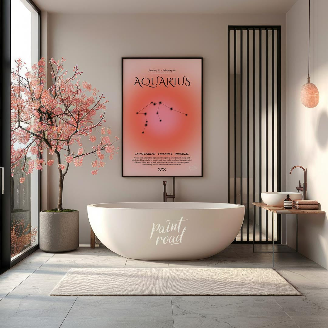 This Aquarius zodiac sign poster celebrates individuals born between January 20 and February 18, fe… for bathroom