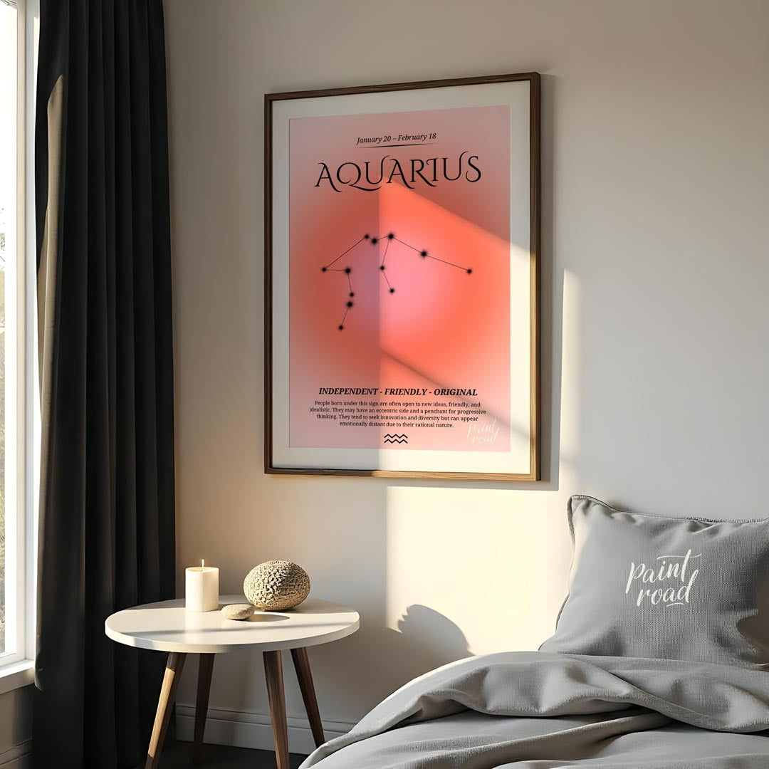 This Aquarius zodiac sign poster celebrates individuals born between January 20 and February 18, fe… for bedroom