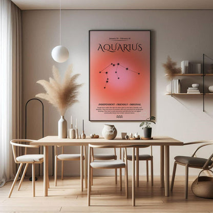 This Aquarius zodiac sign poster celebrates individuals born between January 20 and February 18, fe… for dining room