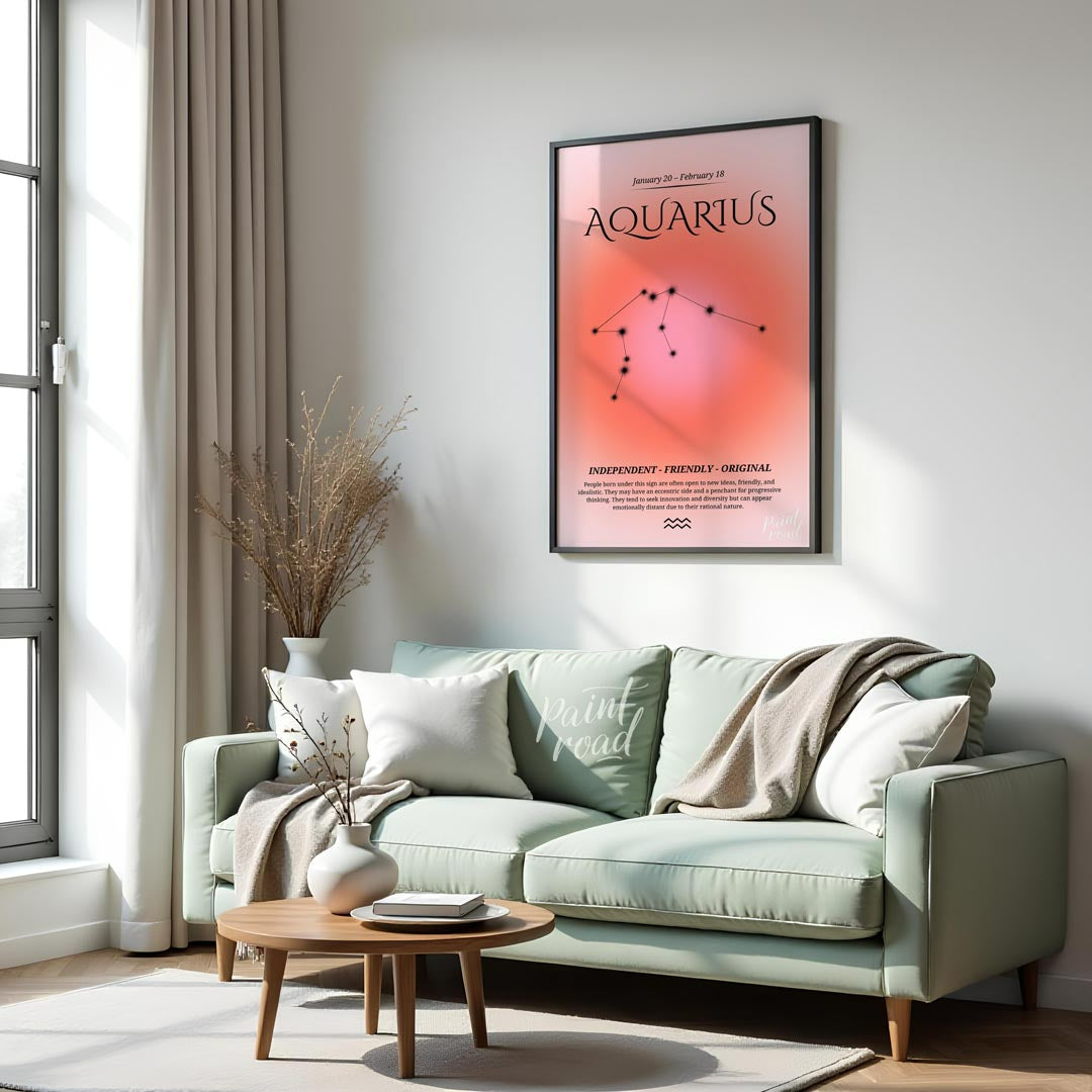 This Aquarius zodiac sign poster celebrates individuals born between January 20 and February 18, fe… for living room