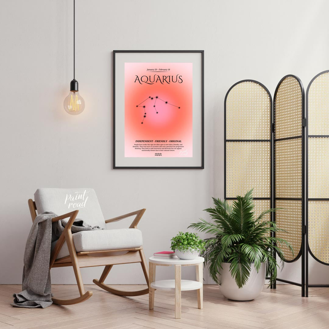 This Aquarius zodiac sign poster celebrates individuals born between January 20 and February 18, fe… for living room