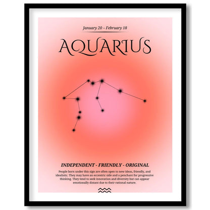 This Aquarius zodiac sign poster celebrates individuals born between January 20 and February 18, fe… for room