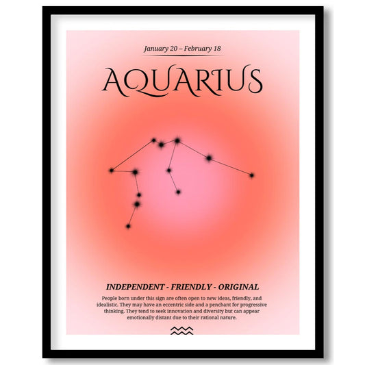 This Aquarius zodiac sign poster celebrates individuals born between January 20 and February 18, fe… for room