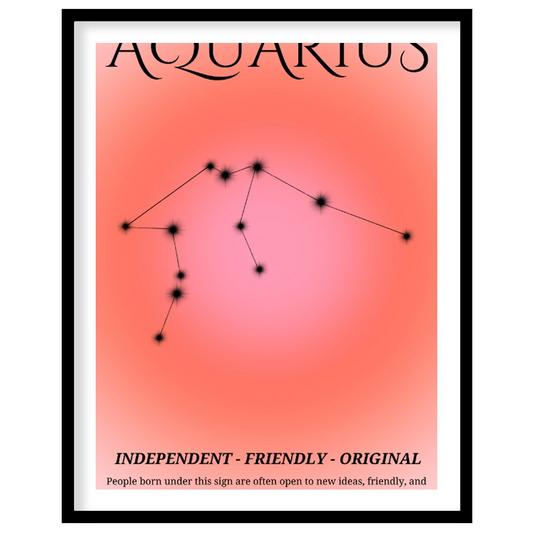 This Aquarius zodiac sign poster celebrates individuals born between January 20 and February 18, fe… for room