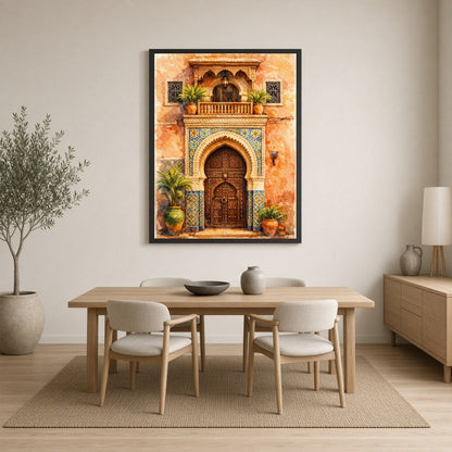 Step into a world of intricate beauty with this Mediterranean art print, featuring an exquisite for Dining