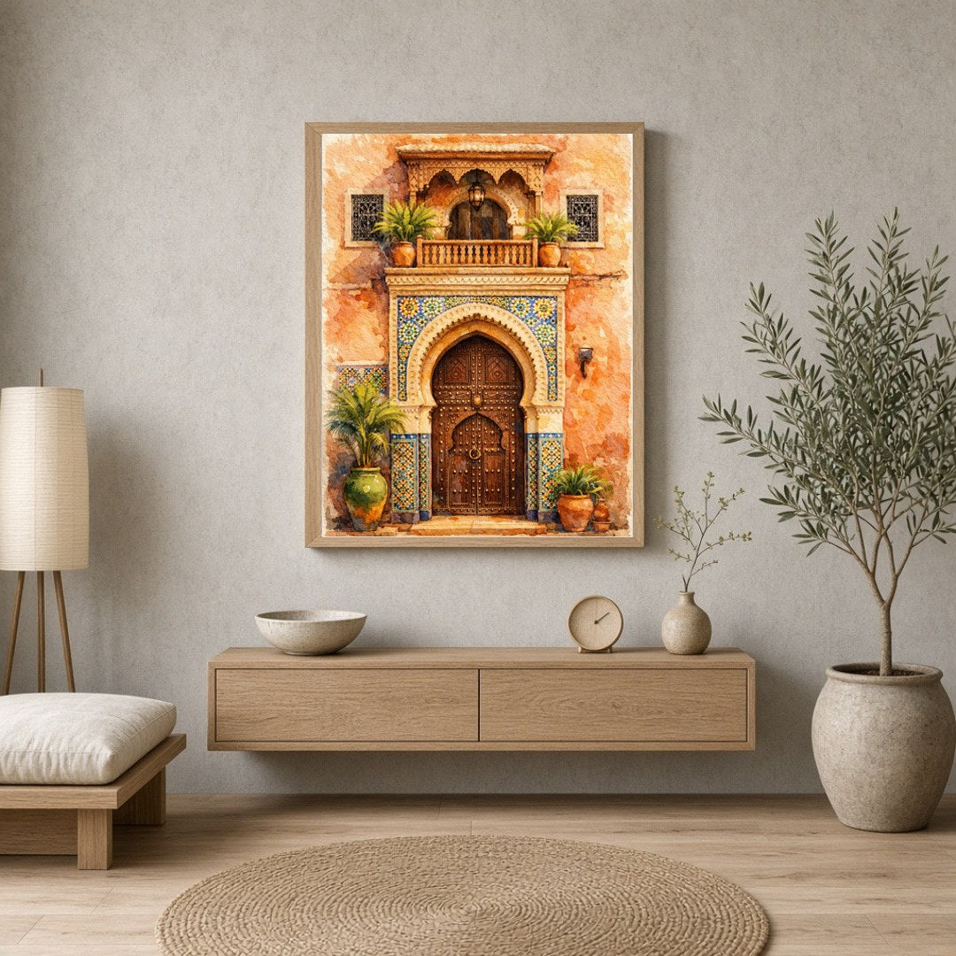 Step into a world of intricate beauty with this Mediterranean art print, featuring an exquisite for Entrance