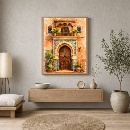 Step into a world of intricate beauty with this Mediterranean art print, featuring an exquisite for Entrance