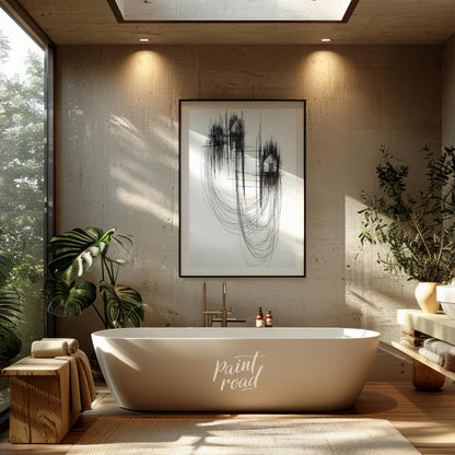 """Architectural Echoes"" presents a striking abstract composition featuring fragmented architectur… for bathroom