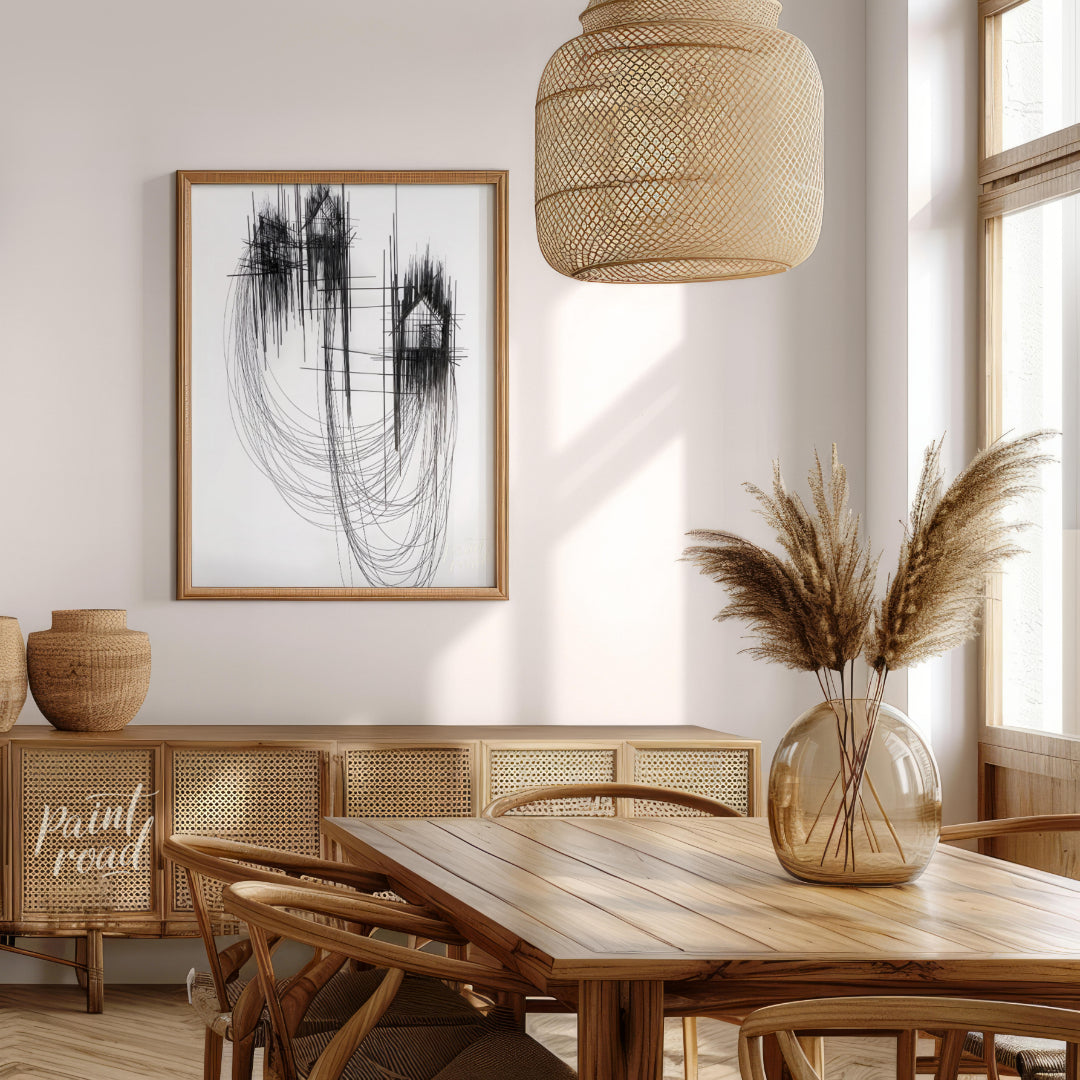 """Architectural Echoes"" presents a striking abstract composition featuring fragmented architectur… for dining room