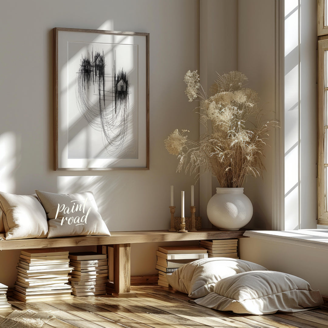 """Architectural Echoes"" presents a striking abstract composition featuring fragmented architectur… for entryway