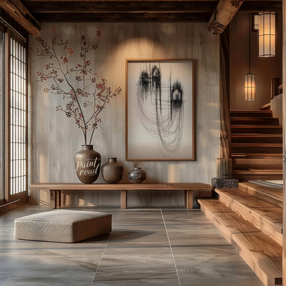 """Architectural Echoes"" presents a striking abstract composition featuring fragmented architectur… for entryway