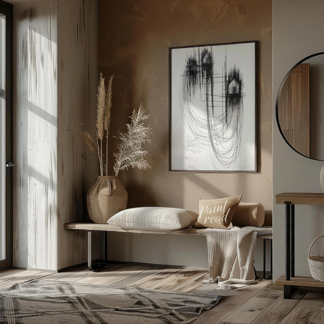 """Architectural Echoes"" presents a striking abstract composition featuring fragmented architectur… for entryway