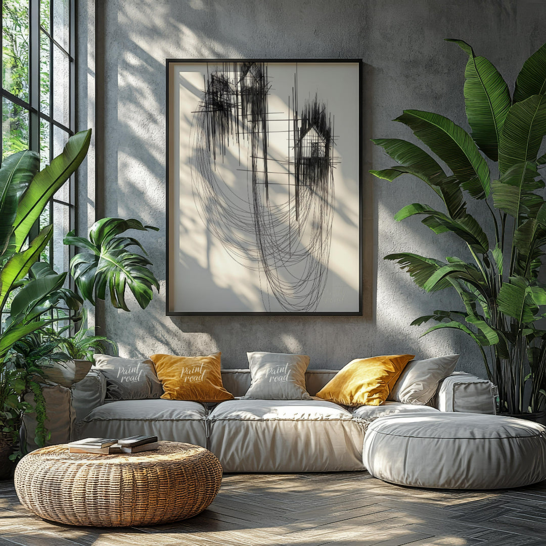 """Architectural Echoes"" presents a striking abstract composition featuring fragmented architectur… for living room