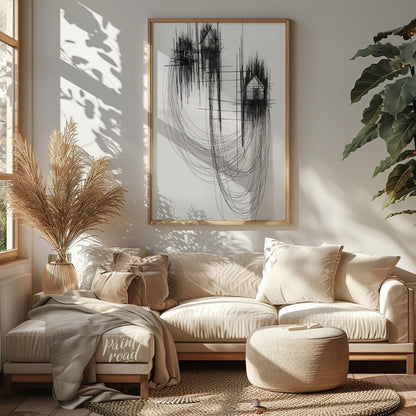 """Architectural Echoes"" presents a striking abstract composition featuring fragmented architectur… for living room
