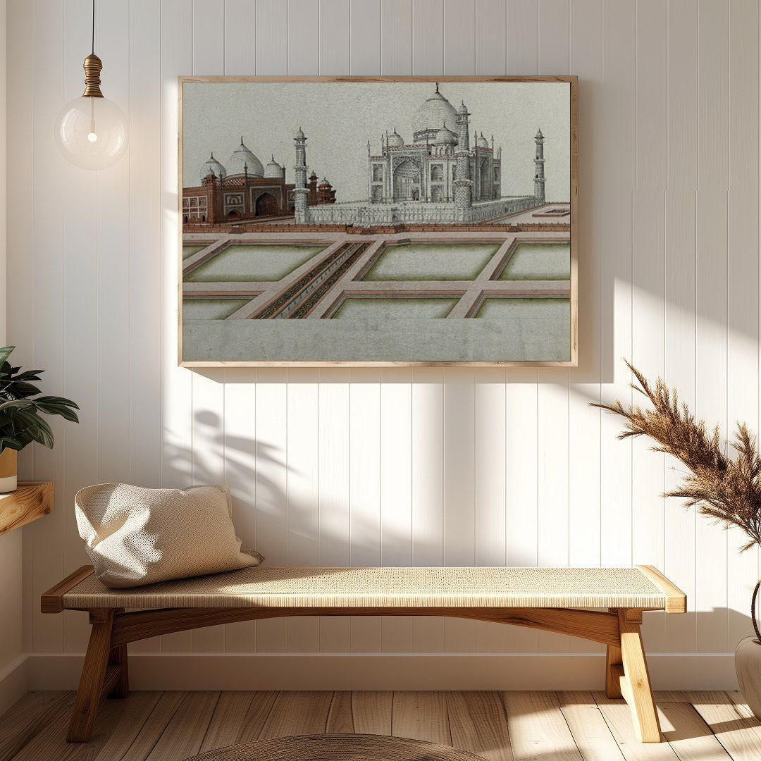 Experience the timeless beauty of the Taj Mahal with this exquisite illustration capturing its for Hallway