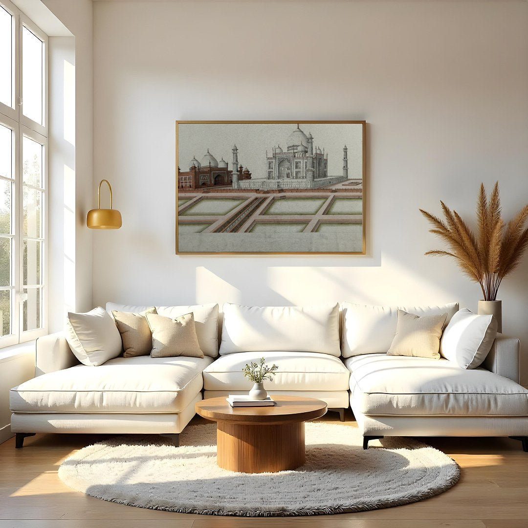 Experience the timeless beauty of the Taj Mahal with this exquisite illustration capturing its for Living Room