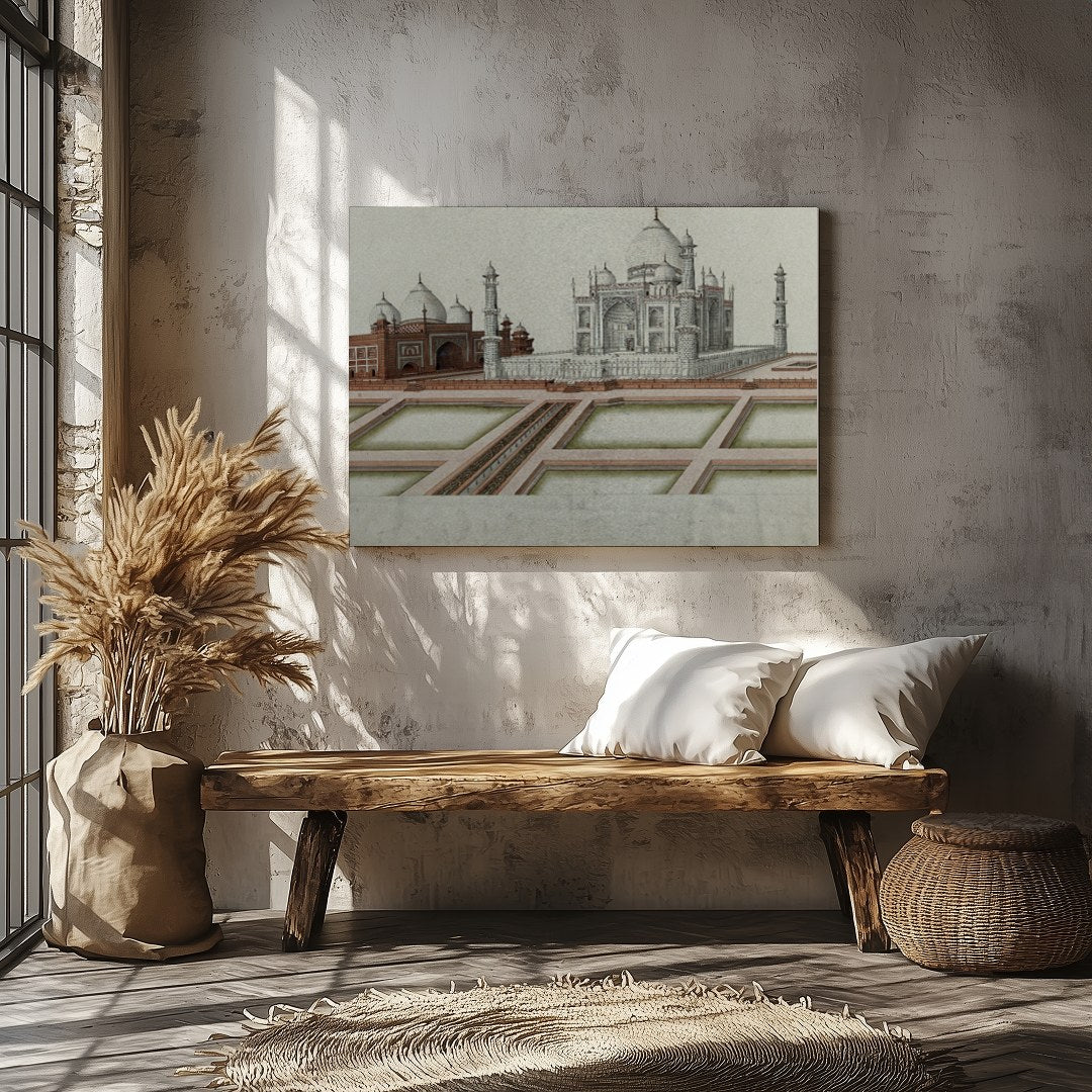 Experience the timeless beauty of the Taj Mahal with this exquisite illustration capturing its for Veranda