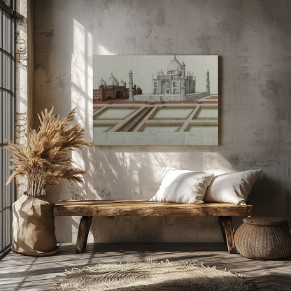 Experience the timeless beauty of the Taj Mahal with this exquisite illustration capturing its for Veranda