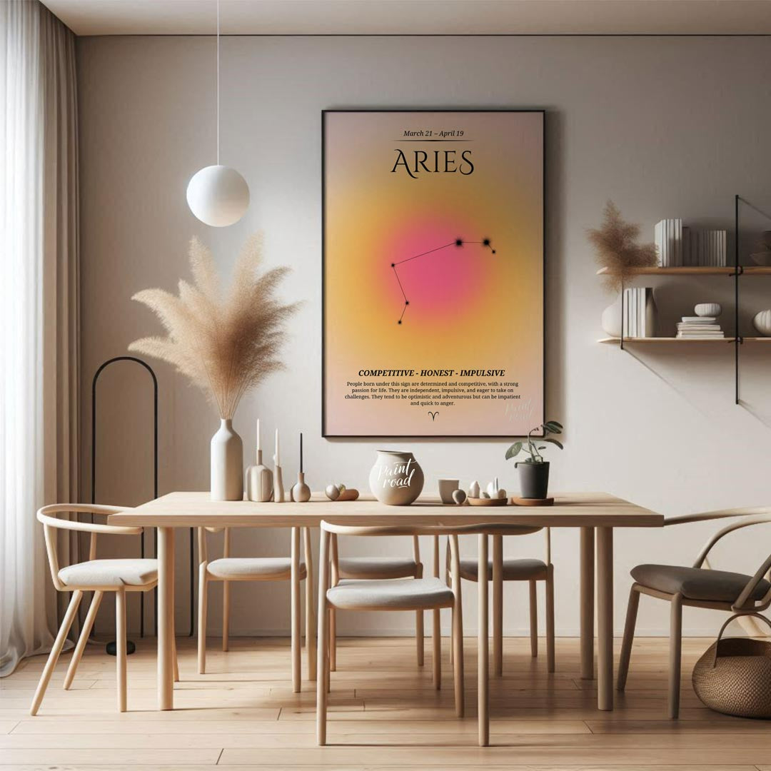 This Aries zodiac sign poster celebrates those born between March 21 and April 19, with a bold and … for dining room