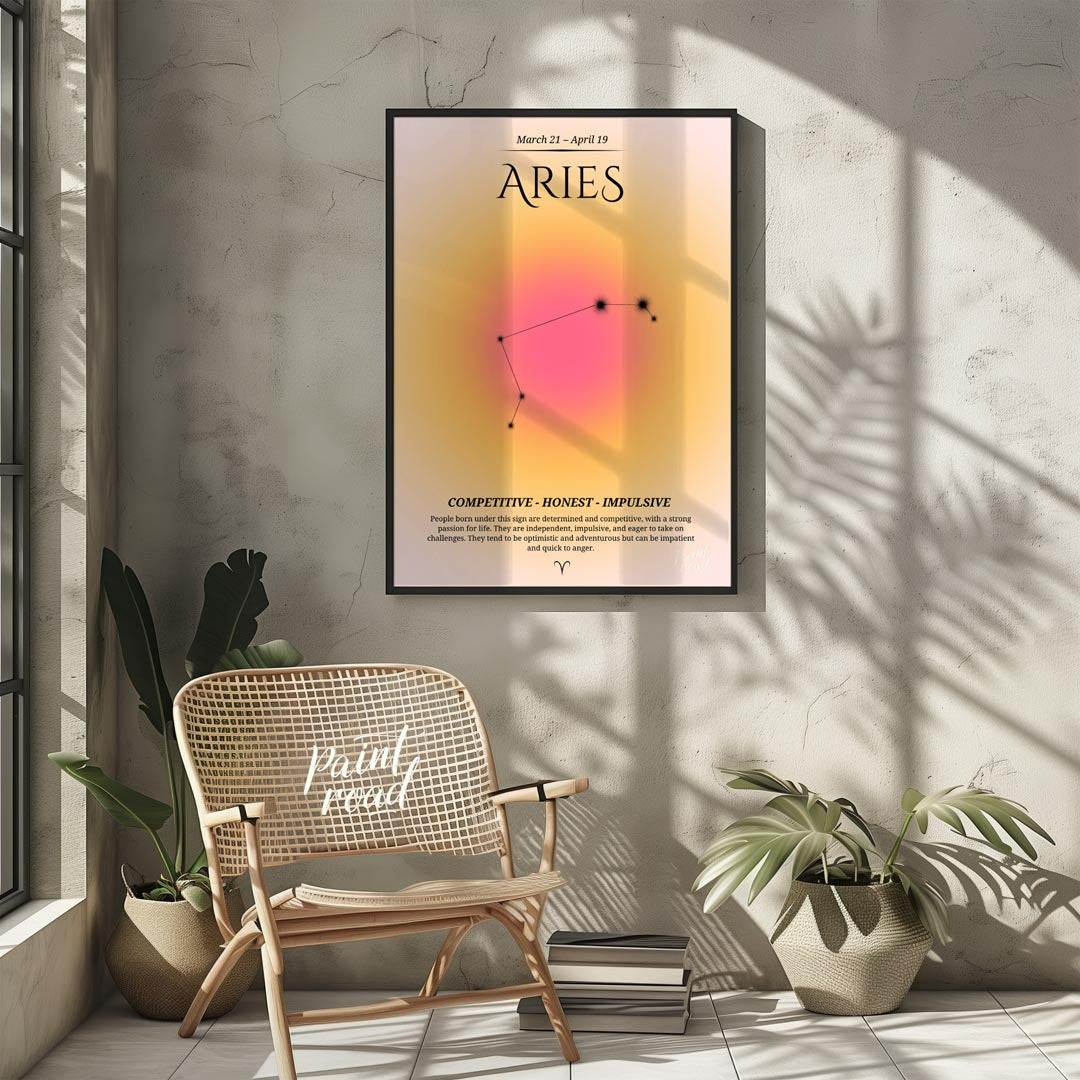 This Aries zodiac sign poster celebrates those born between March 21 and April 19, with a bold and … for living room