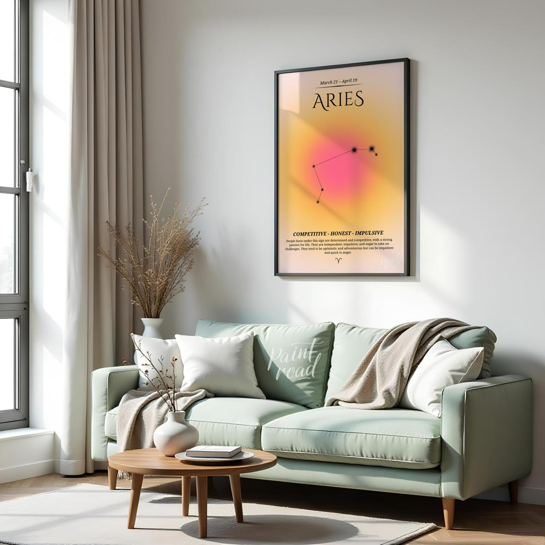 This Aries zodiac sign poster celebrates those born between March 21 and April 19, with a bold and … for living room