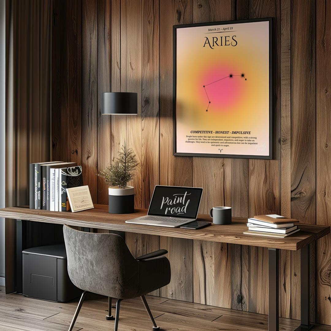 This Aries zodiac sign poster celebrates those born between March 21 and April 19, with a bold and … for office