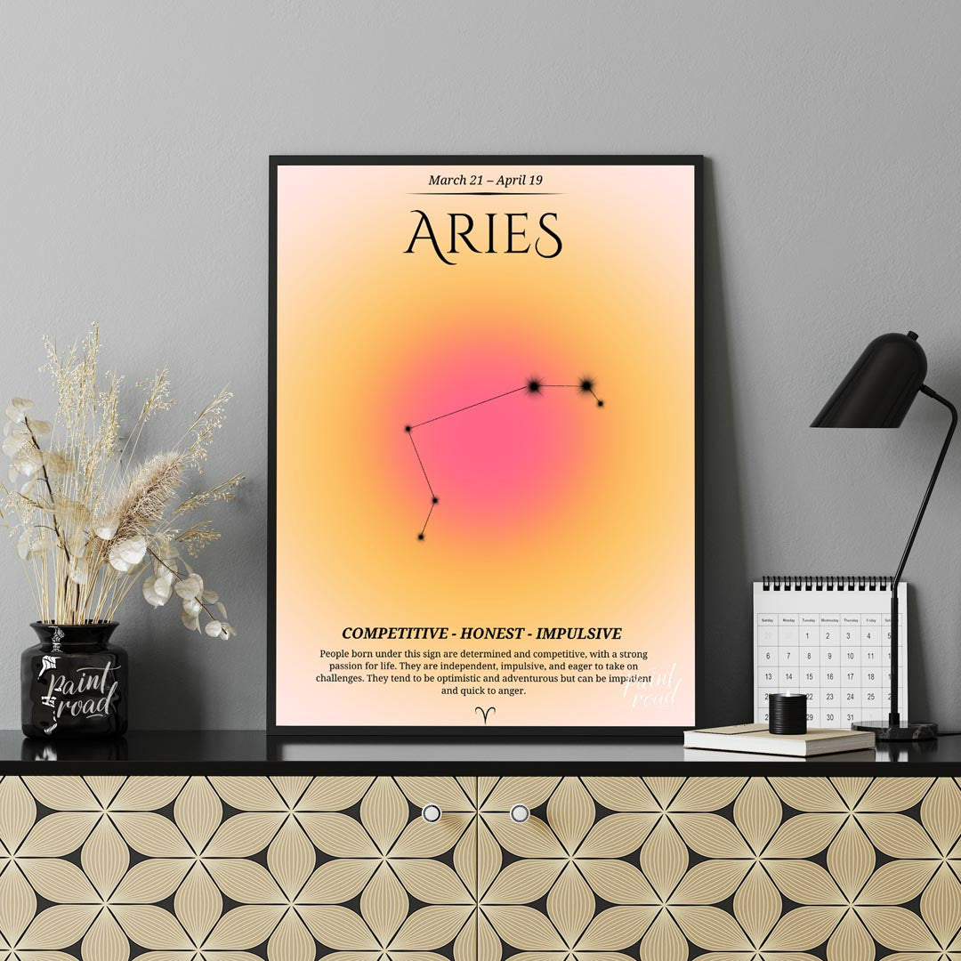 This Aries zodiac sign poster celebrates those born between March 21 and April 19, with a bold and … for office