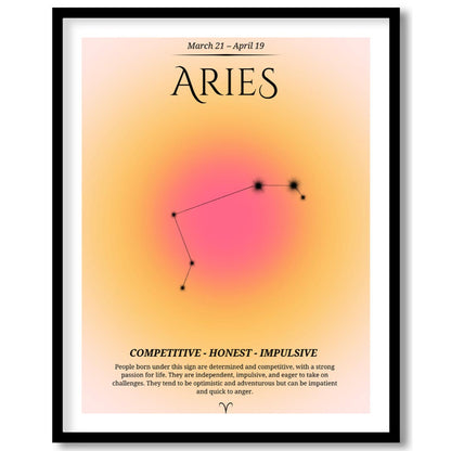 This Aries zodiac sign poster celebrates those born between March 21 and April 19, with a bold and … for place