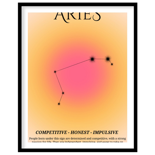 This Aries zodiac sign poster celebrates those born between March 21 and April 19, with a bold and … for place