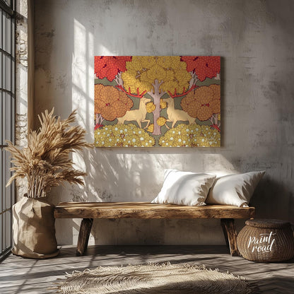 This highly stylized and symmetrical artwork is a captivating example of Art Nouveau design, featur… for entryway