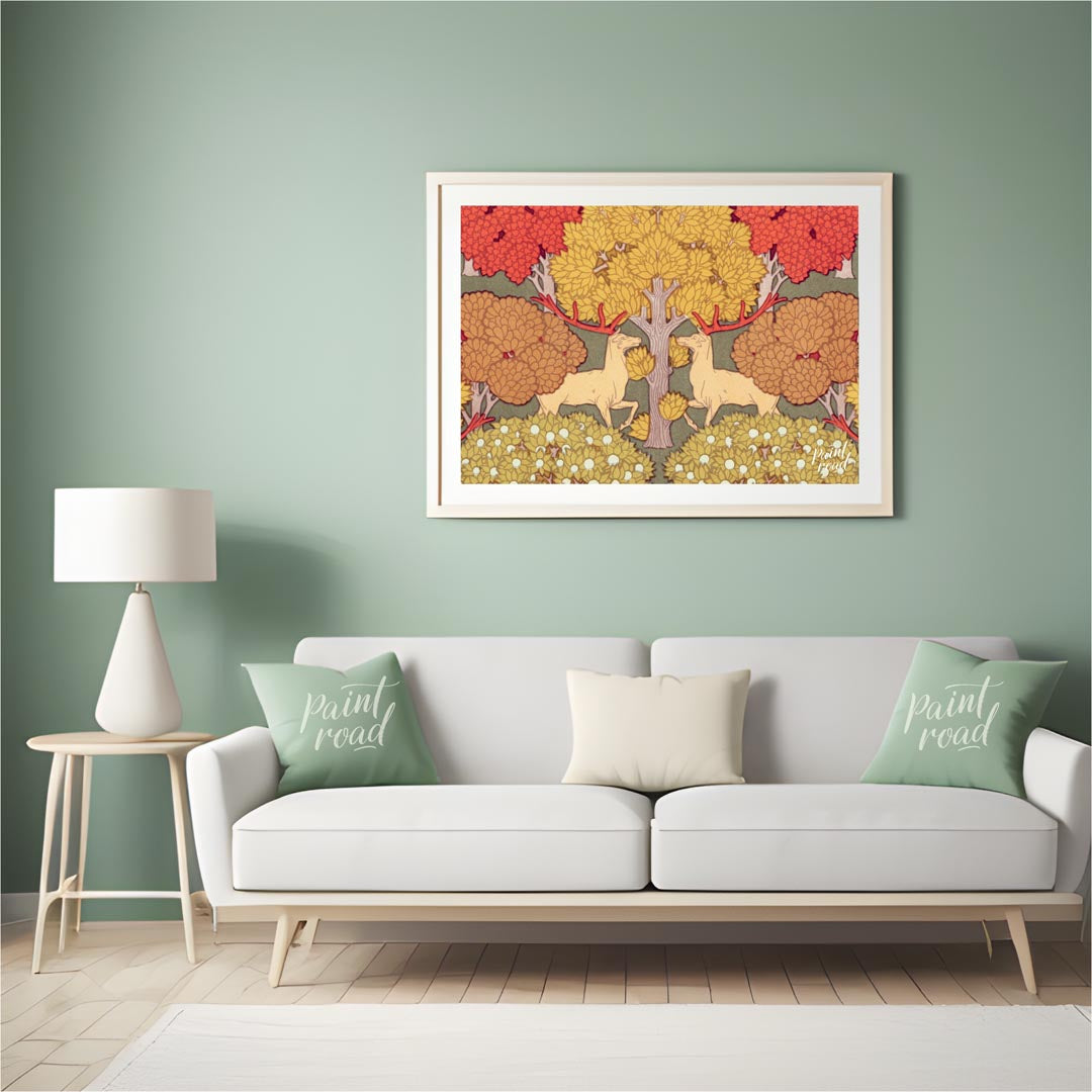 This highly stylized and symmetrical artwork is a captivating example of Art Nouveau design, featur… for living room