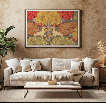 This highly stylized and symmetrical artwork is a captivating example of Art Nouveau design, featur… for living room