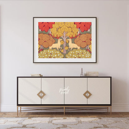 This highly stylized and symmetrical artwork is a captivating example of Art Nouveau design, featur… for living room