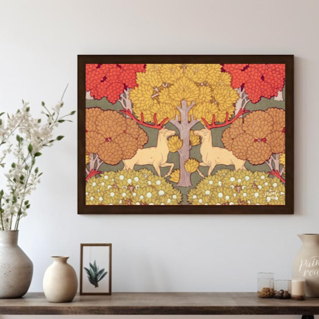 This highly stylized and symmetrical artwork is a captivating example of Art Nouveau design, featur… for living room