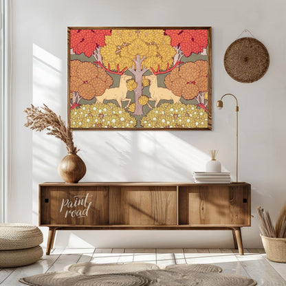 This highly stylized and symmetrical artwork is a captivating example of Art Nouveau design, featur… for living room