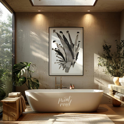 """Ascending Chorus"" presents a dynamic composition of stylized figures rendered in grayscale tone… for bathroom