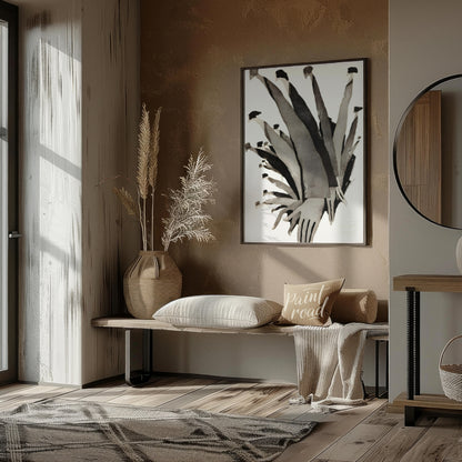 """Ascending Chorus"" presents a dynamic composition of stylized figures rendered in grayscale tone… for entryway