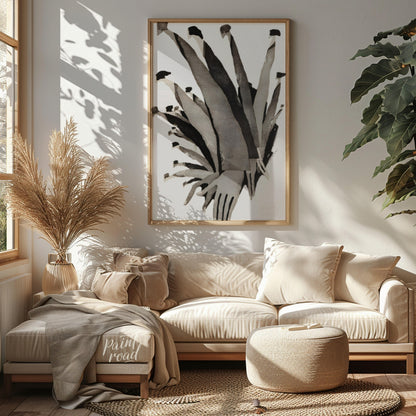 """Ascending Chorus"" presents a dynamic composition of stylized figures rendered in grayscale tone… for living room