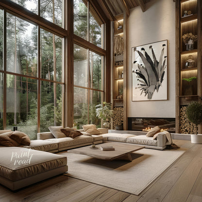 """Ascending Chorus"" presents a dynamic composition of stylized figures rendered in grayscale tone… for living room