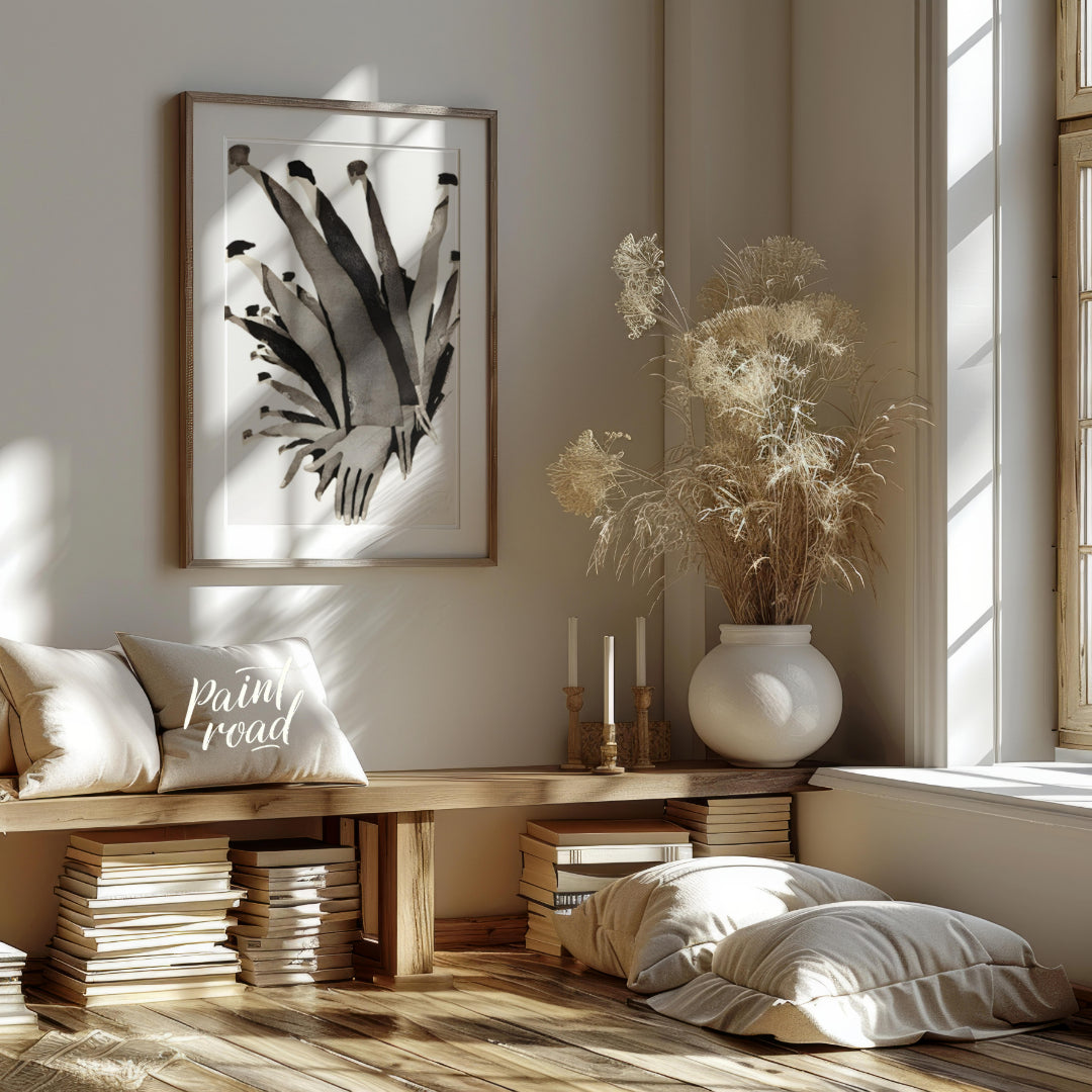 """Ascending Chorus"" presents a dynamic composition of stylized figures rendered in grayscale tone… for living room