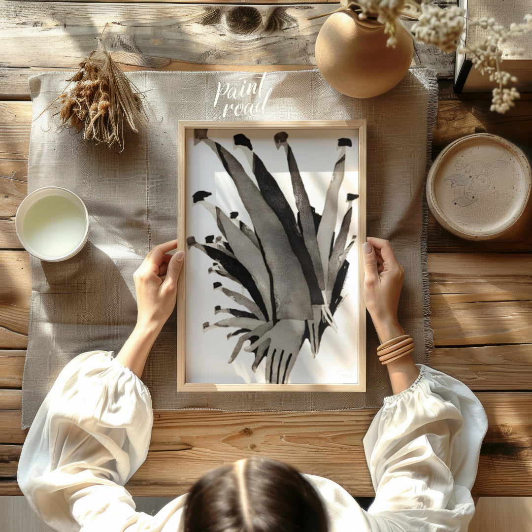 """Ascending Chorus"" presents a dynamic composition of stylized figures rendered in grayscale tone… for other