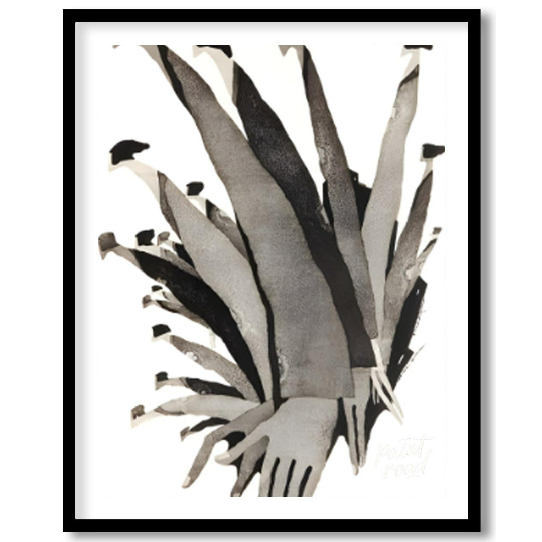 """Ascending Chorus"" presents a dynamic composition of stylized figures rendered in grayscale tone… for sweet home