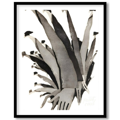 """Ascending Chorus"" presents a dynamic composition of stylized figures rendered in grayscale tone… for sweet home