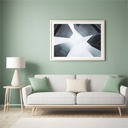 Capture the essence of urban architecture with this striking depiction of towering skyscrapers for Hall