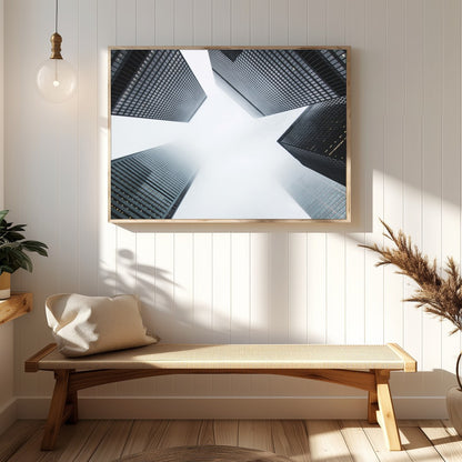Capture the essence of urban architecture with this striking depiction of towering skyscrapers for Hallway