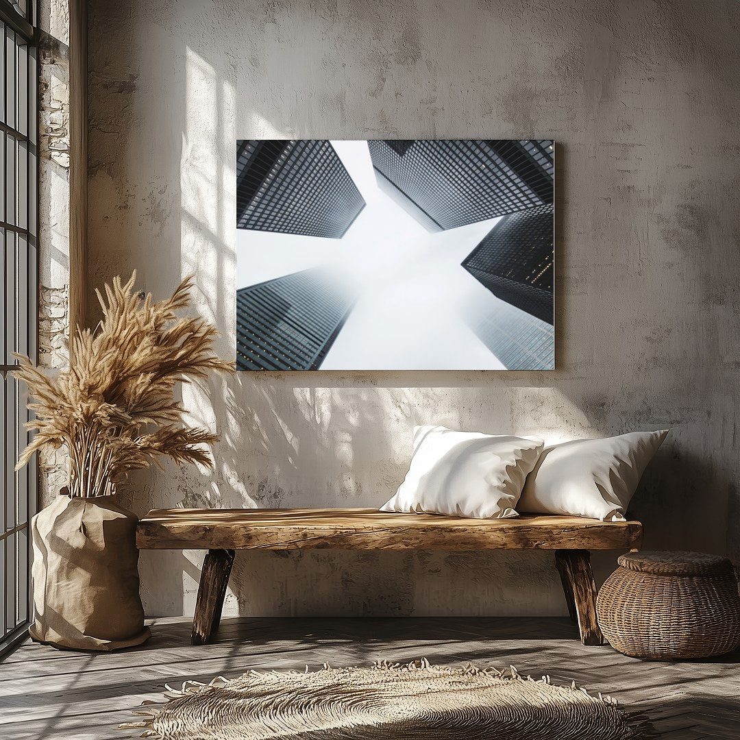 Capture the essence of urban architecture with this striking depiction of towering skyscrapers for Veranda