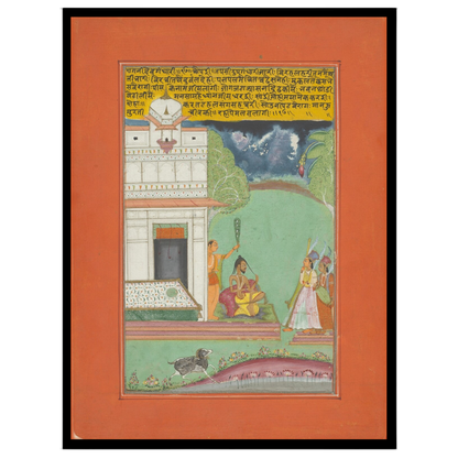 Experience the allure of Ragamala art with this captivating scene of an ascetic receiving noble for home