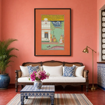 Experience the allure of Ragamala art with this captivating scene of an ascetic receiving noble for Living Room