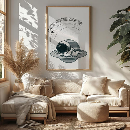 This whimsical design features a cartoon astronaut lounging effortlessly on the rings of Saturn, ne… for living room